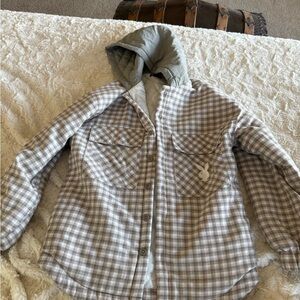 PLAYBOY Gray and White Hooded Shacket